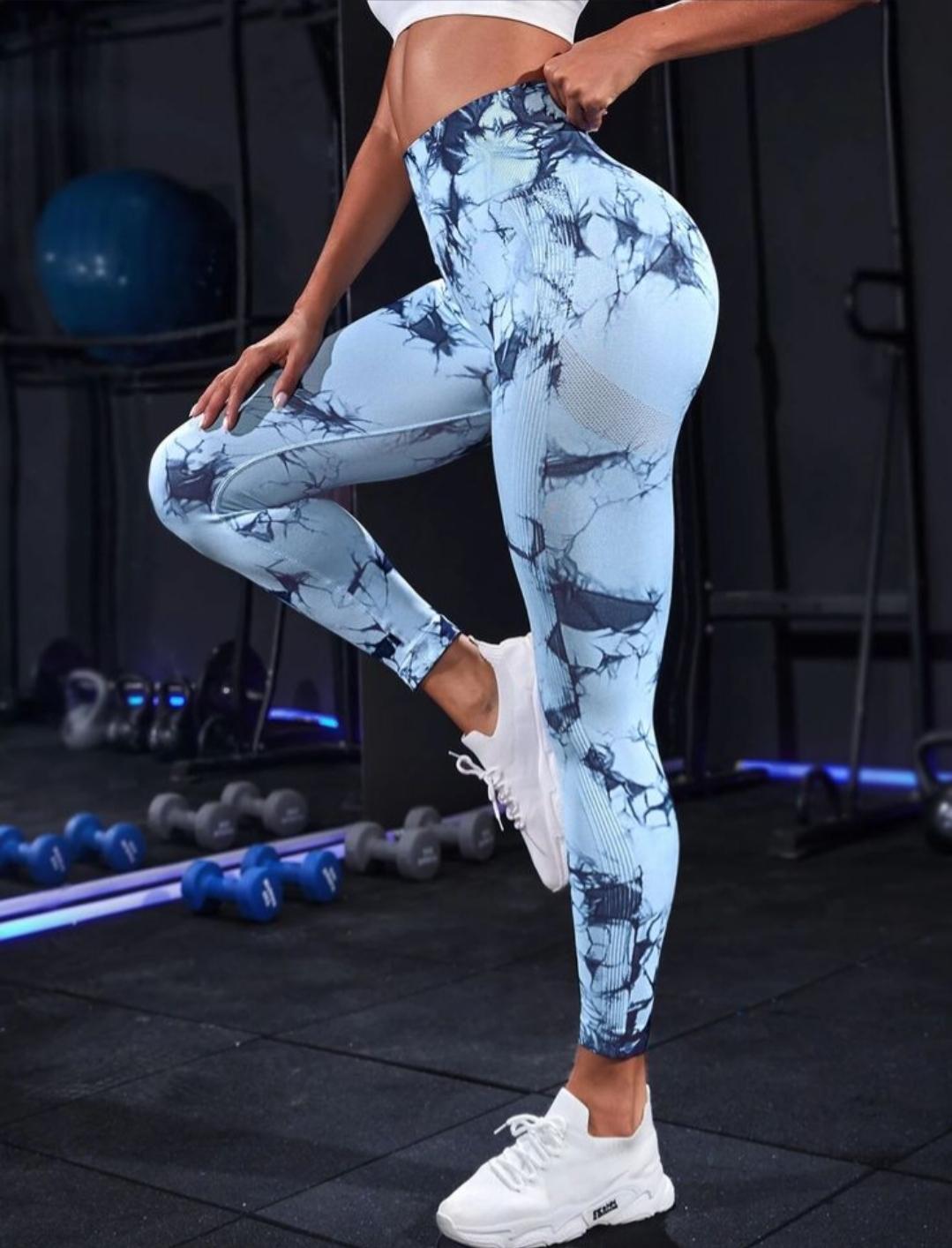 MARBLE TIE DYE BLUE  Yoga Tights and Pants –